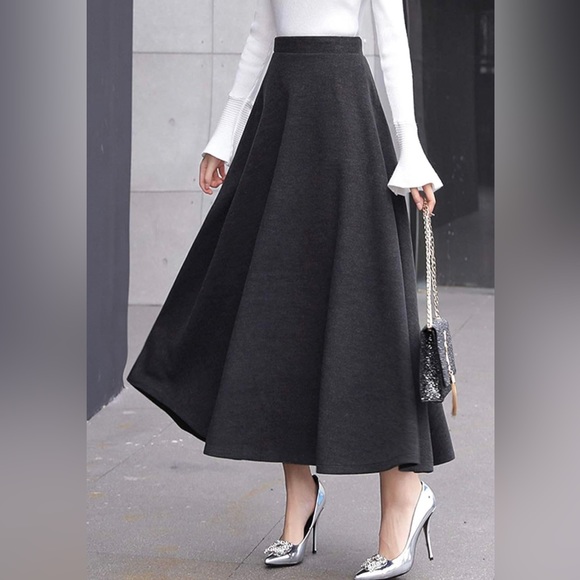 Dresses & Skirts - Women's Fall Winter A-Line Flare Swing Pleated Long Maxi Wool Skater Skirt